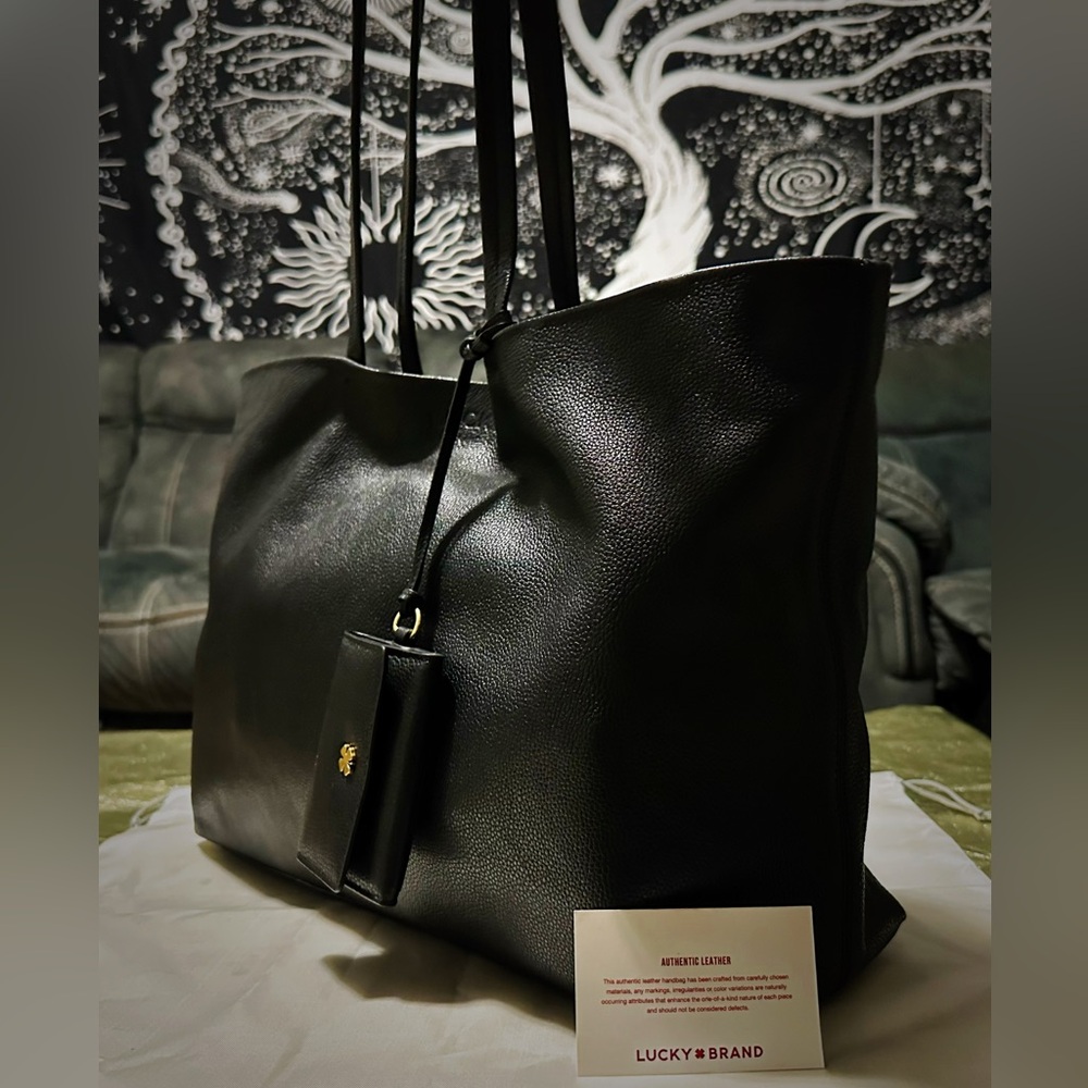 Vintage Y2K Lucky Brand Black soft Leather Tote Bag with keychain wallet laptop - Picture 4 of 17